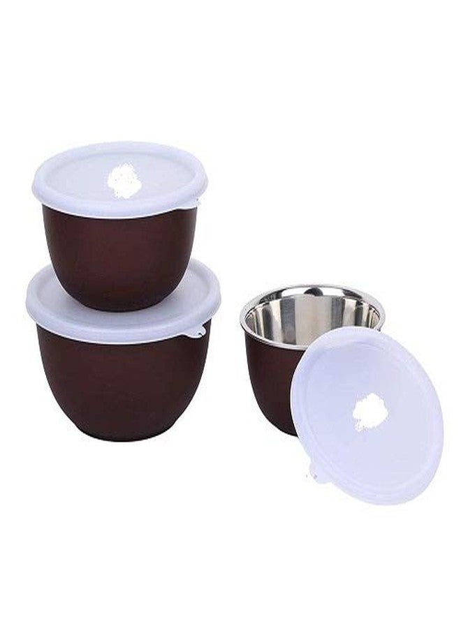 LAVI Microwave Safe Stainless Steel Bowl Set with Lid(Brown) - Image 2