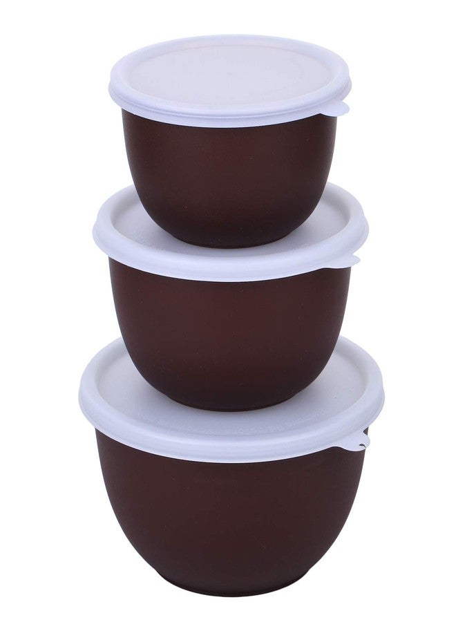 LAVI Microwave Safe Stainless Steel Bowl Set with Lid(Brown) - Image 1