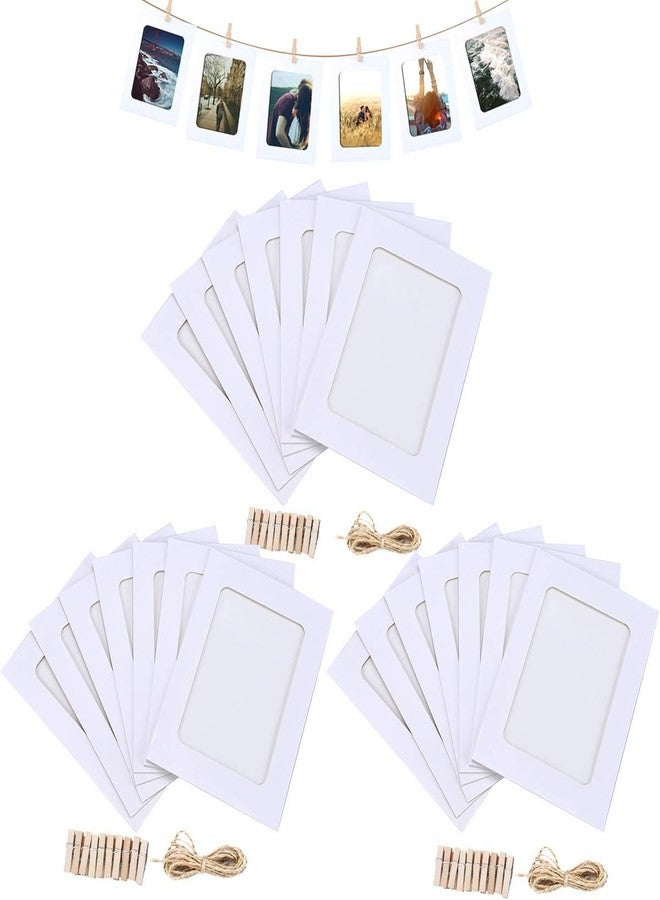 Prescent Paper Photo Frame 15 cm x 11.5 cm Craft Paper Picture Frames 30 PCS DIY Cardboard Photo Frames with Wood Clips and Jute Twine (30 PCS, White) - Image 1