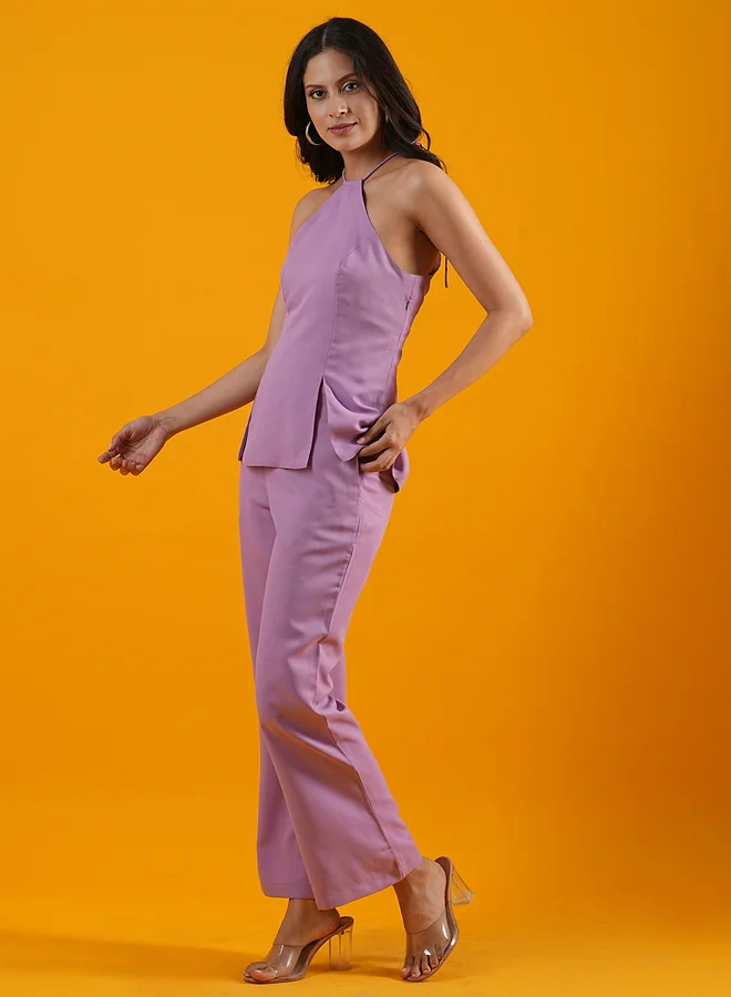 جلو باص Globus Halter Neck Front Slits Crepe Top with Trousers Co-Ords