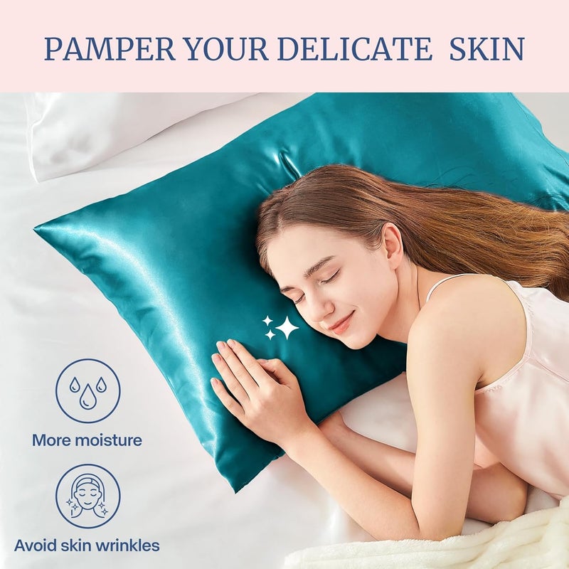 BEDELITE Gulf market standard build Satin Pillowcase for Hair and Skin, Super Soft and Cooling Similar to Silk Pillow Cases 2 Pack with Envelope Closure, Gift for Women Men(20"x36" King Size, Teal) Globally spread simple design - Image 3