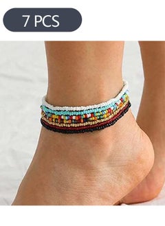 Ant 7 Piece Multilayered Women Anklets, Handmade Beaded Anklets Personality Creative Anklet, Colorful Elastic Bracelets Ankle Foot Jewelry for Girls  - Image 1