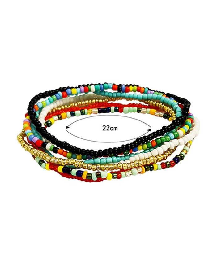 Ant 7 Piece Multilayered Women Anklets, Handmade Beaded Anklets Personality Creative Anklet, Colorful Elastic Bracelets Ankle Foot Jewelry for Girls  - Image 2