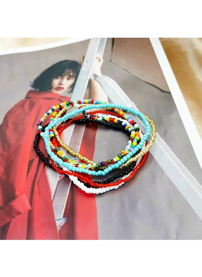 Ant 7 Piece Multilayered Women Anklets, Handmade Beaded Anklets Personality Creative Anklet, Colorful Elastic Bracelets Ankle Foot Jewelry for Girls  - Image 3