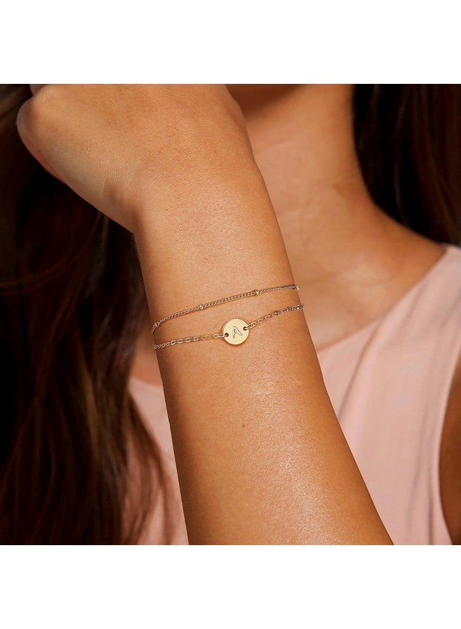 MONOZO Gold Bracelets For Women Trendy - 18K Gold Plated Layered Letter Initial Bracelet Dainty Disc Letter A Initial Bracelets For Women Gold Initial Bracelets For Women Jewelry Gifts - Image 4
