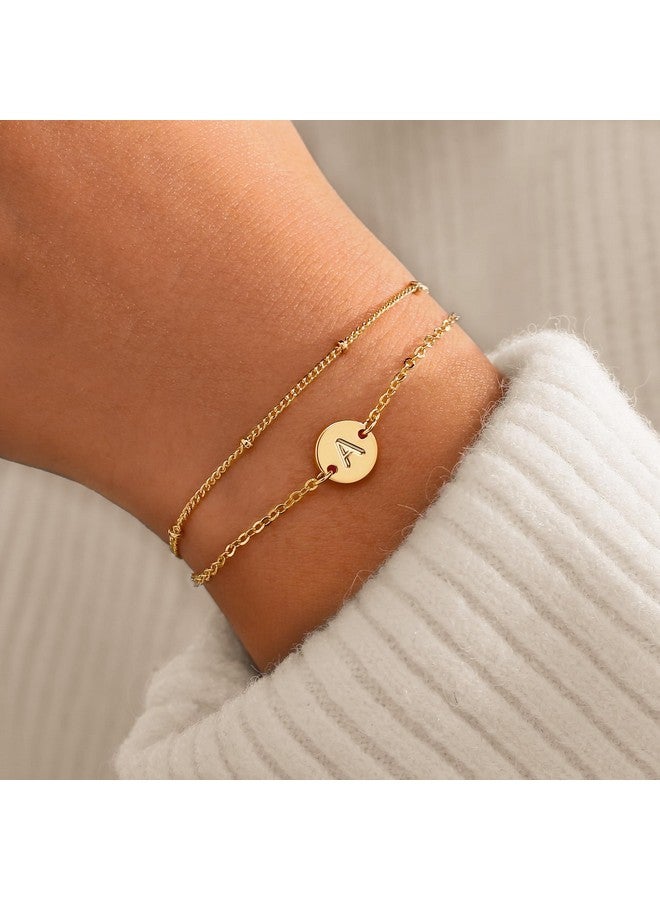 MONOZO Gold Bracelets For Women Trendy - 18K Gold Plated Layered Letter Initial Bracelet Dainty Disc Letter A Initial Bracelets For Women Gold Initial Bracelets For Women Jewelry Gifts - Image 2