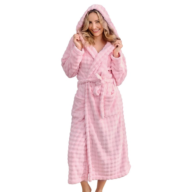 V.&GRIN Women Hooded Towel Robe - Super Absorbent Quick Dry for After Shower Spa, Soft Bathrobe with Bubble Texture(Light Pink,S/M) - Image 1