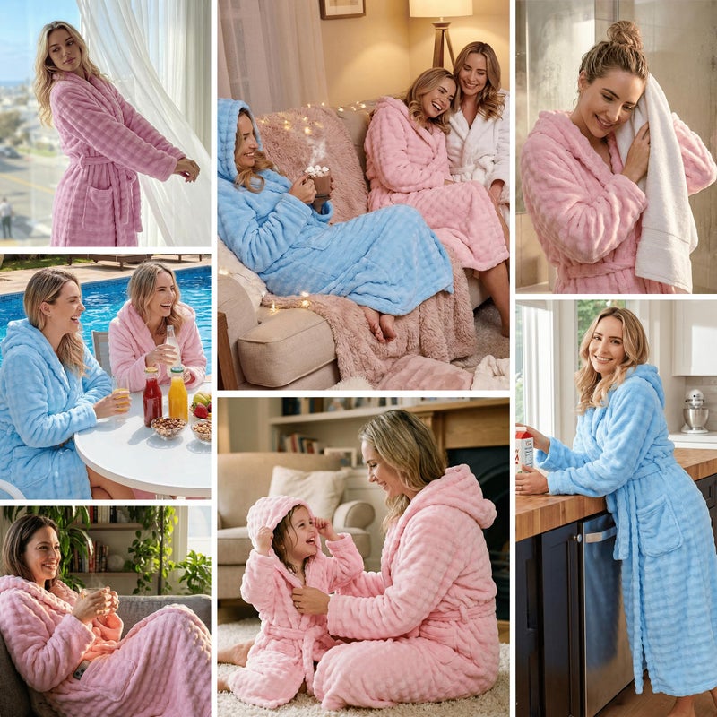V.&GRIN Women Hooded Towel Robe - Super Absorbent Quick Dry for After Shower Spa, Soft Bathrobe with Bubble Texture(Light Pink,S/M) - Image 5