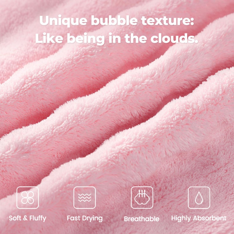 V.&GRIN Women Hooded Towel Robe - Super Absorbent Quick Dry for After Shower Spa, Soft Bathrobe with Bubble Texture(Light Pink,S/M) - Image 3