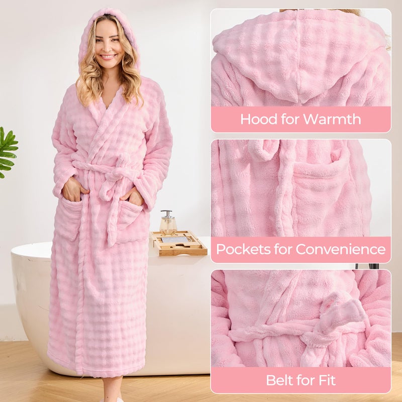 V.&GRIN Women Hooded Towel Robe - Super Absorbent Quick Dry for After Shower Spa, Soft Bathrobe with Bubble Texture(Light Pink,S/M) - Image 4
