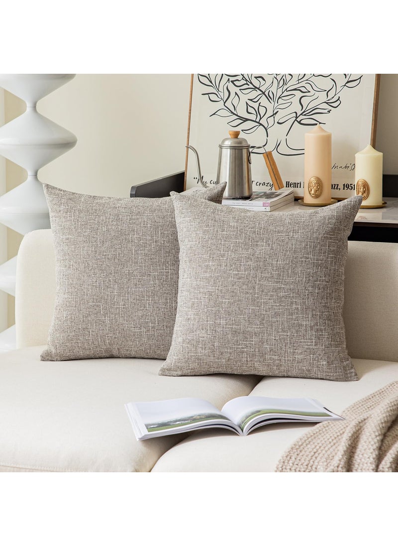 K KEVIN TEXTILE Kevin Textile Pillow Cover Faux Linen Toss Soft Throw Cushion Case for Couch  Invisible Zipper  18x18 inches (Set of 2  Sesame Grey)  - Image 1