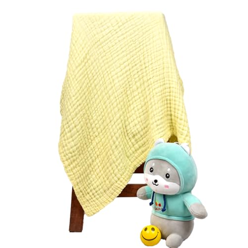 MOM'S HOME Cotton Baby Super Soft Absorbent Muslin 6 Layer wash Towel- 100X100 CM - (0-3 Years)- Yellow - Image 3