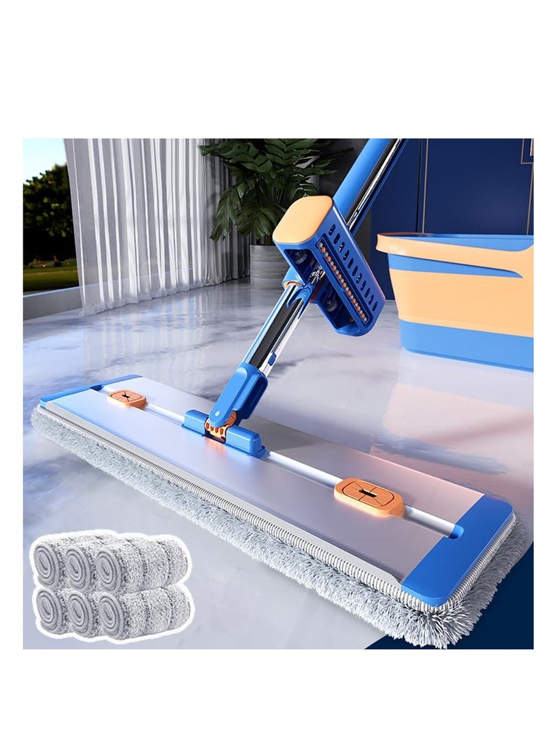 مجموعة ممسحة مسطحة كبيرة ودلو، ممسحة تنظيف الأرضيات من الخشب الصلب قابلة للدوران 360 درجة مع 6 وسادات ممسحة قابلة لإعادة الاستخدام، ممسحة من الألياف الدقيقة للاستخدام الرطب والجاف، لتنظيف الأرضيات وال - Image 1