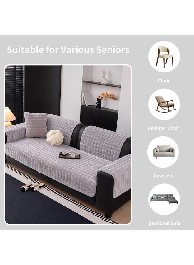 MDSASFD Velvet Couch Cover, Washable Sectional Sofa Cover, Anti Slip Sofa Slipcovers for 3 Cushion Couch Sofa L Shaped Recliner, Furniture Protector Covers for Pets Kids(Light Grey, Only 1 PCS) - Image 5