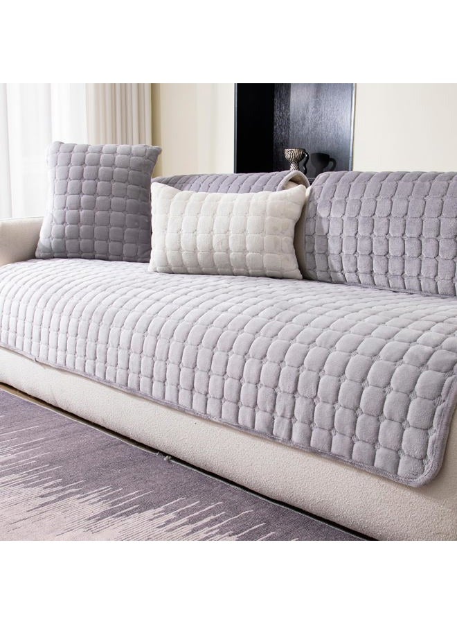 MDSASFD Velvet Couch Cover, Washable Sectional Sofa Cover, Anti Slip Sofa Slipcovers for 3 Cushion Couch Sofa L Shaped Recliner, Furniture Protector Covers for Pets Kids(Light Grey, Only 1 PCS) - Image 1
