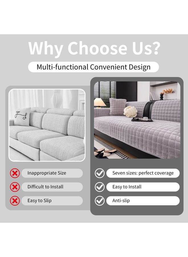 MDSASFD Velvet Couch Cover, Washable Sectional Sofa Cover, Anti Slip Sofa Slipcovers for 3 Cushion Couch Sofa L Shaped Recliner, Furniture Protector Covers for Pets Kids(Light Grey, Only 1 PCS) - Image 2