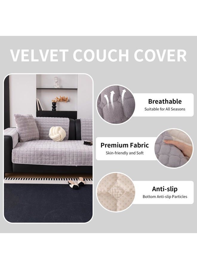 MDSASFD Velvet Couch Cover, Washable Sectional Sofa Cover, Anti Slip Sofa Slipcovers for 3 Cushion Couch Sofa L Shaped Recliner, Furniture Protector Covers for Pets Kids(Light Grey, Only 1 PCS) - Image 4