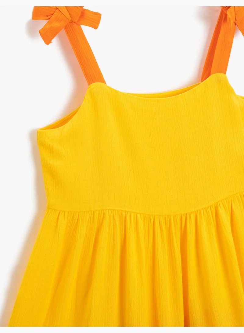 KOTON Midi Dress Strappy Bowtie Detail Tiered Color Block