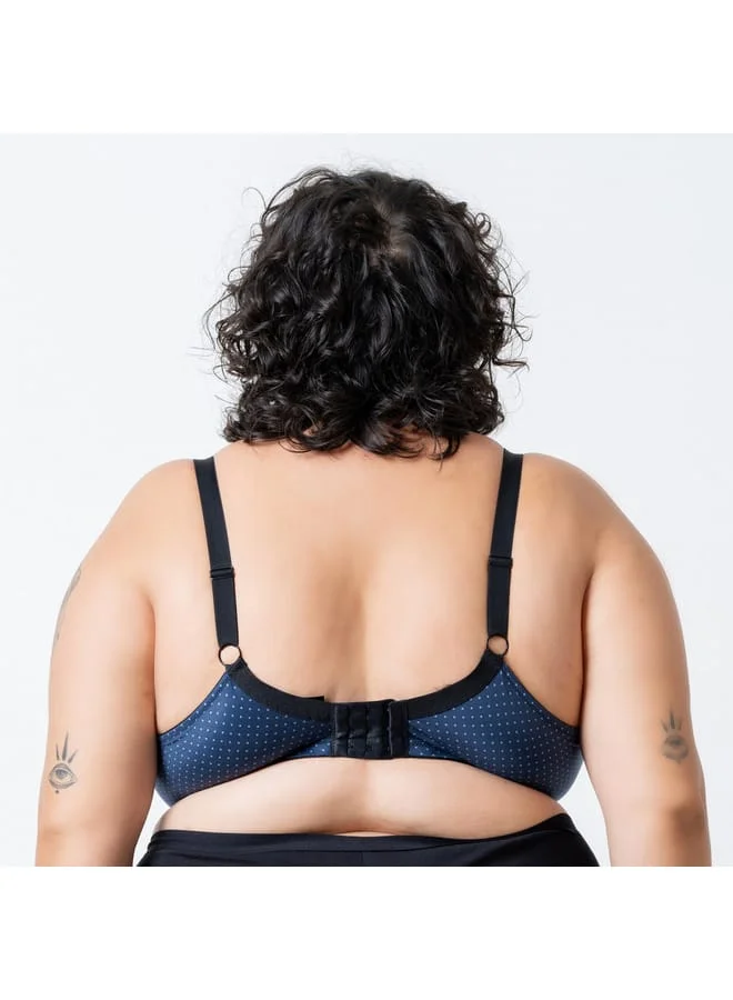 Aadaraya Aadaraya Polka Dot Print Laced Bra with Hook and Eye Closure