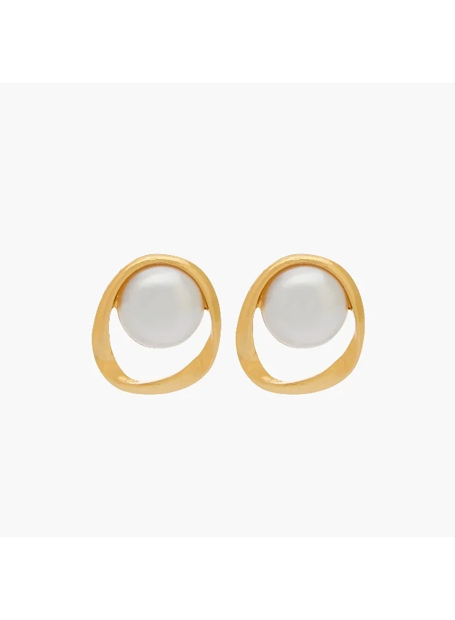 لايف ستايل Gold Tone Pearl Stud Earrings with Pushback Closure