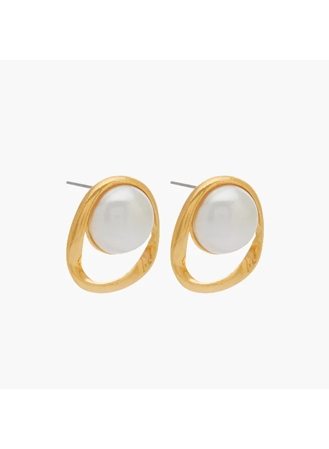 لايف ستايل Gold Tone Pearl Stud Earrings with Pushback Closure