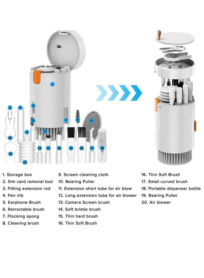 20-in-1 Electronic Cleaner Kit, Keyboard Cleaner kit, Portable Multifunctional Cleaning Tool for PC Monitor/Earbud/Cell Phone/Laptop/Computer/Bluetooth Earphones(White) - Image 2