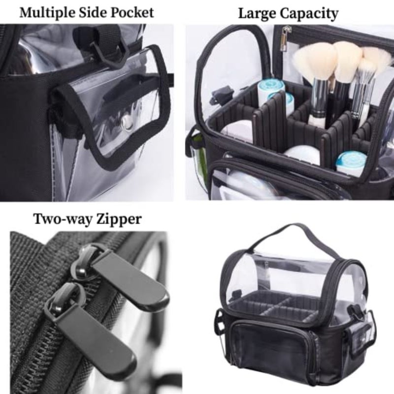 Travel Makeup Bag, Makeup Brush Case Travel Toiletry Bag Cosmetic Train Cases Artist Storage Bag with Adjustable Dividers for Cosmetics Makeup Brushes Toiletry Jewelry Digital Accessories Black - Image 2