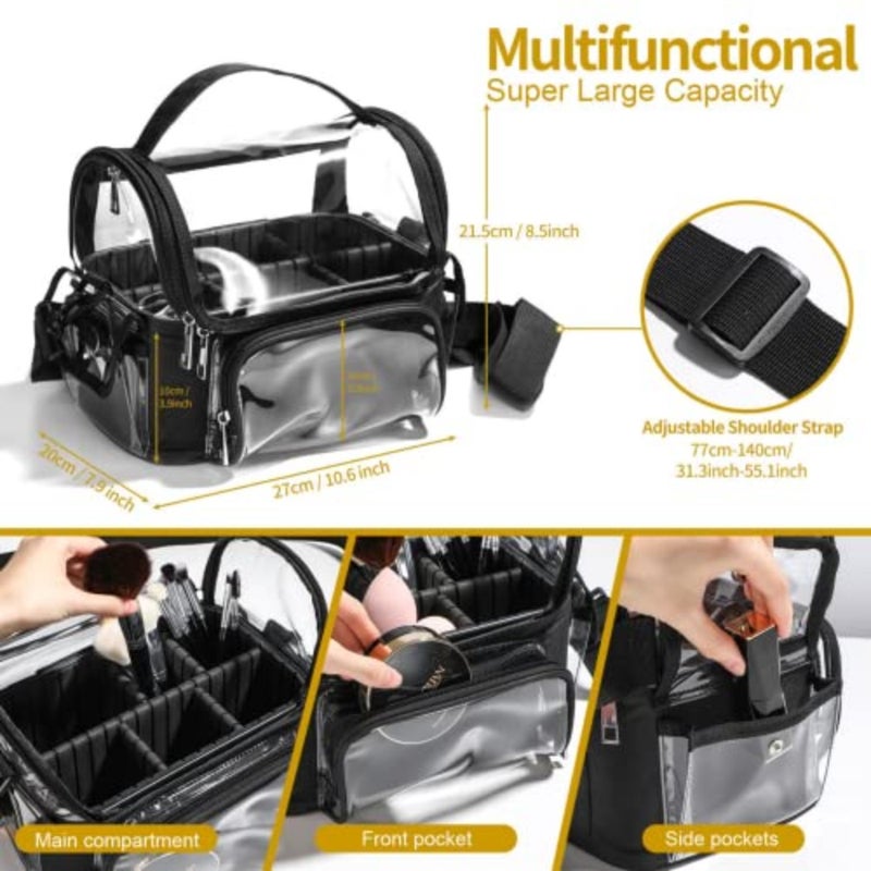 Travel Makeup Bag, Makeup Brush Case Travel Toiletry Bag Cosmetic Train Cases Artist Storage Bag with Adjustable Dividers for Cosmetics Makeup Brushes Toiletry Jewelry Digital Accessories Black - Image 4