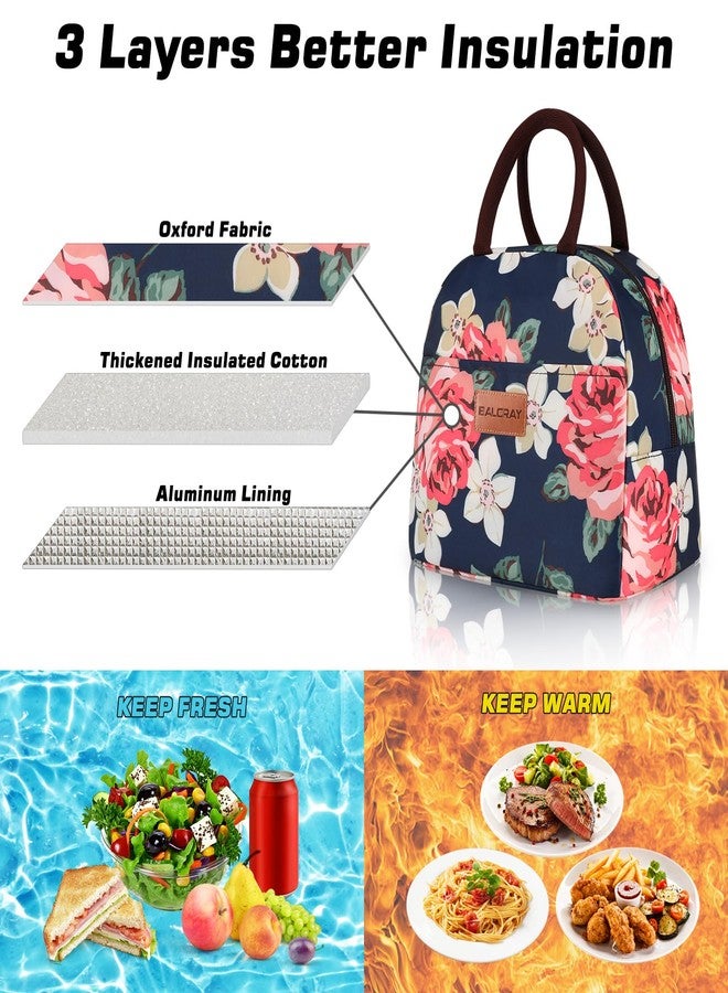 BALORAY Lunch Bag for Women Men Cute Reusable Insulated Lunch Box Large Capacity Lunch Tote Bag for Work, Picnic or Travel(Blue With Big Flower) - Image 4