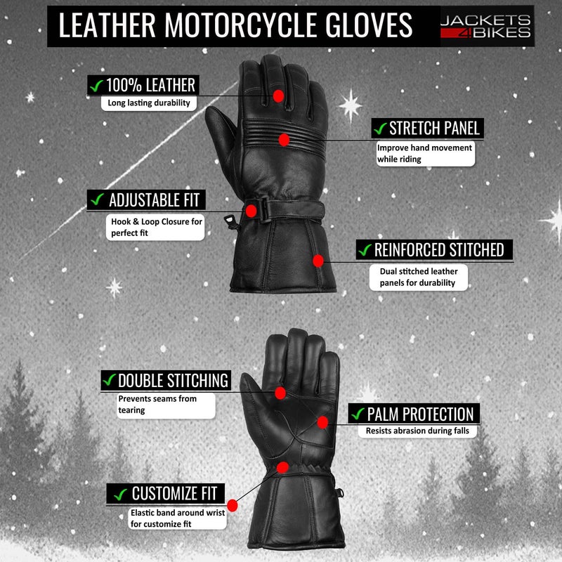 Jackets 4 Bikes Winter Motorcycle Gloves, Premium Biker Sheep Leather Thinsulate Warm Cold Weather Water Resistance Windproof Gauntlet for Men and Women Black M - Image 5
