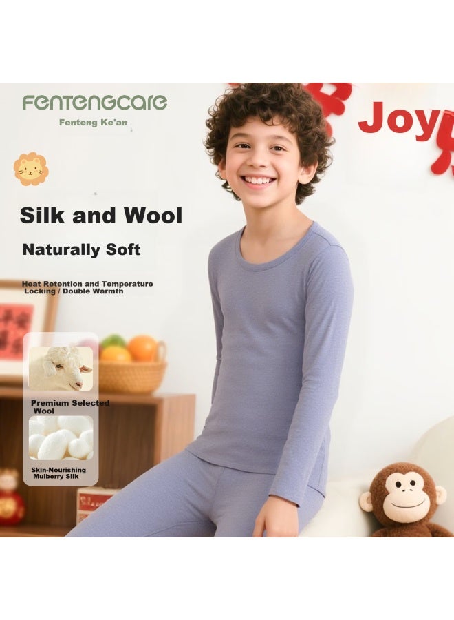 Fentengcare Silk Wool Children's Thermal Underwear Set Velvet Autumn Clothes Autumn Pants Warm Clothes Boys Autumn Winter Pajamas Yr - Image 1