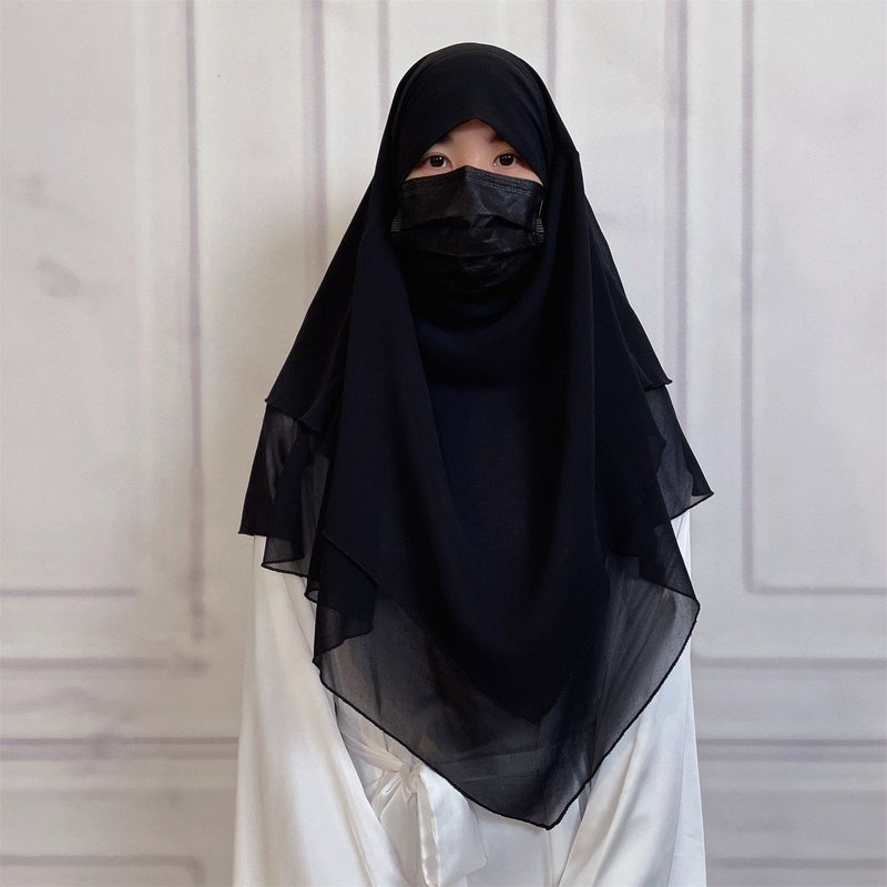 Casual Style Plain Double-Layer Chiffon Headscarf - Image 1