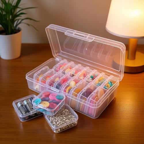 Goodma Small Bead Organizers, 19 Pieces Plastic Storage Cases Mini Clear Bead Storage Containers Boxes with Hinged Lid and Large Rectangle Organizing Box - Image 3