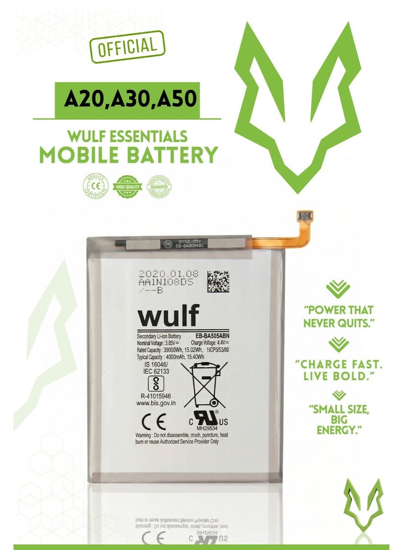 وولف إسينشيالز بطارية WULF المحمولة لهاتف Samsung A20 وA30 وA50 - بطارية بديلة عالية السعة - Image 1
