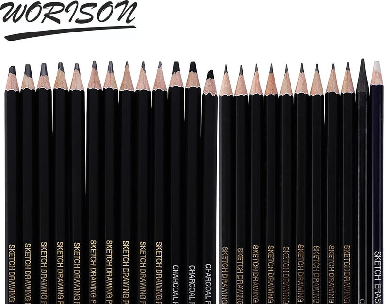 worison Drawing And Sketching Pencils 24 Pencil Set of 19 sketch pencils 3 charcoal pencils 1 graphite pencil and 1 eraser pencil - Image 4