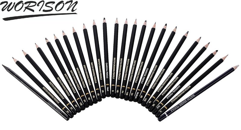 worison Drawing And Sketching Pencils 24 Pencil Set of 19 sketch pencils 3 charcoal pencils 1 graphite pencil and 1 eraser pencil - Image 5
