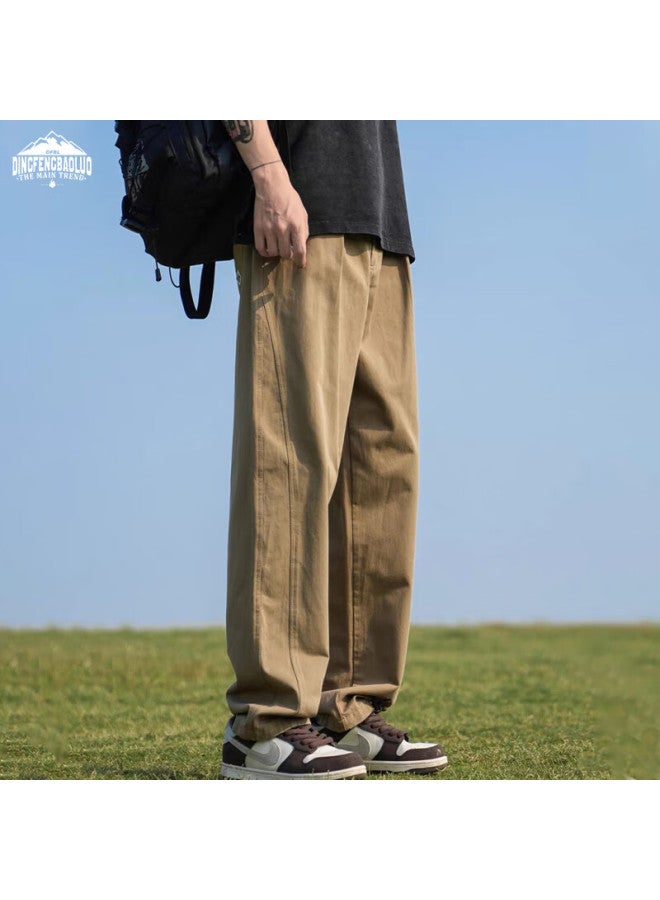 Dingfengbaoluo Men's Autumn And Winter Style Straight-leg Solid Color Loose Hong Kong Style Casual Pants Kg3812 Khaki M - Image 1