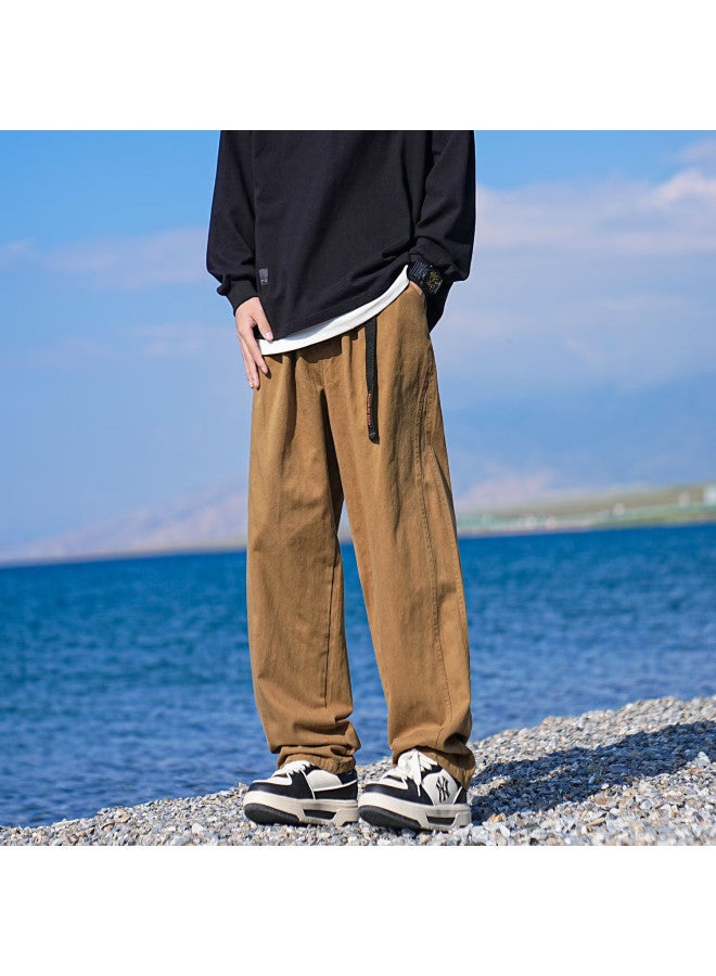 Dingfengbaoluo Men's Autumn And Winter Style Straight-leg Solid Color Loose Hong Kong Style Casual Pants Kg3812 Khaki M - Image 3