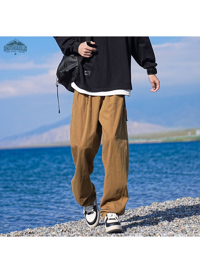 Dingfengbaoluo Men's Autumn And Winter Style Straight-leg Solid Color Loose Hong Kong Style Casual Pants Kg3812 Khaki M - Image 2