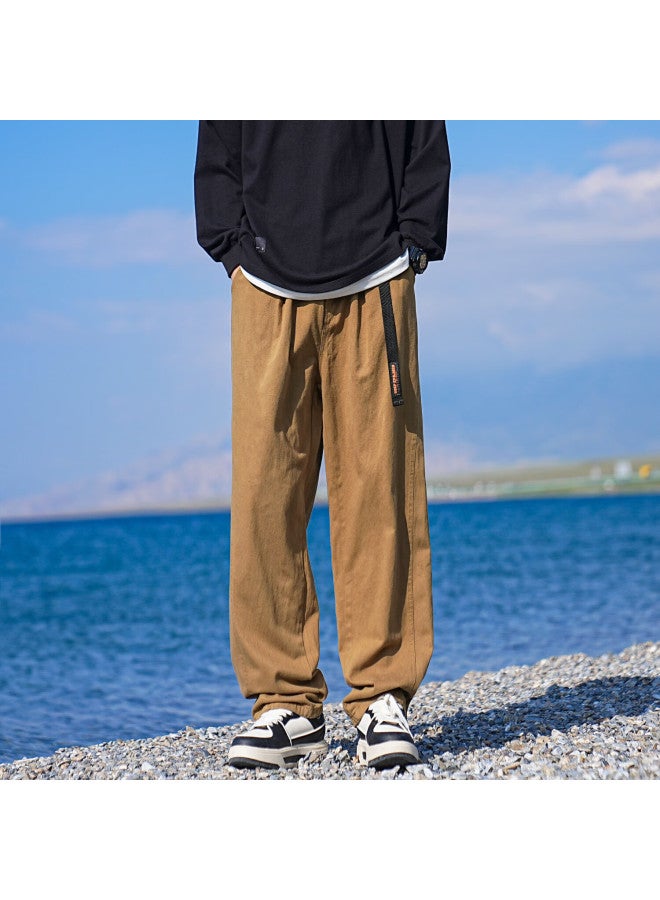 Dingfengbaoluo Men's Autumn And Winter Style Straight-leg Solid Color Loose Hong Kong Style Casual Pants Kg3812 Khaki M - Image 4