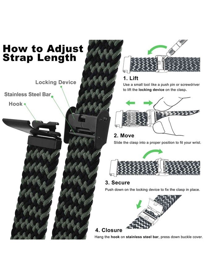 WOCCI 19mm Braided Nylon Watch Band for Men and Women, Quick Release, Black Stainless Steel Buckle (Green Black)