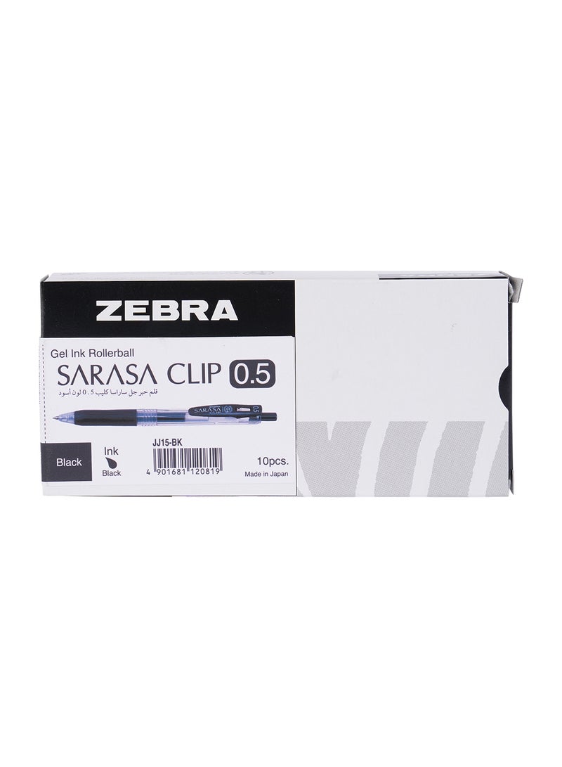 ZEBRA Sararsa Clip Black Gel Pen 0.5mm, for Journaling , Sketching , Drawing , Note-Taking , Pack of 10 Pens  - Image 1