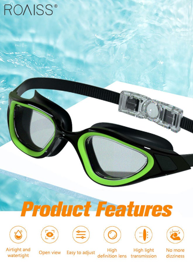 رويس نظارات سباحة للكبار مع حشية سيليكون ناعمة، مضادة للضباب ولا تتسرب، نظارات سباحة واضحة الرؤية، نظارات سباحة للشاطئ للرجال والنساء، أسود وأخضر - Image 2