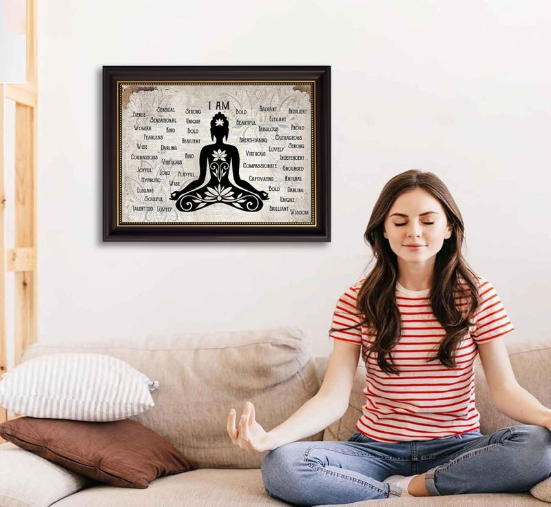 MHYIDUT Dark Brown Framed Zen canvas wall art Calming Zen Lotus Wall Decor Picture Minimalist Black White Spiritual Meditation Poster Prin for Room Modern Yoga Spiritual Spa Living Bedroom Decoration - Image 2