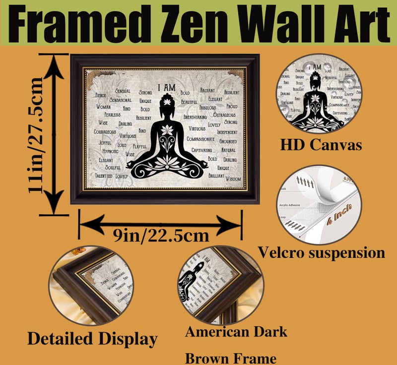 MHYIDUT Dark Brown Framed Zen canvas wall art Calming Zen Lotus Wall Decor Picture Minimalist Black White Spiritual Meditation Poster Prin for Room Modern Yoga Spiritual Spa Living Bedroom Decoration - Image 3
