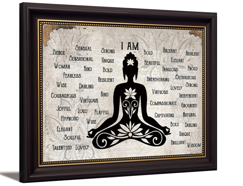 MHYIDUT Dark Brown Framed Zen canvas wall art Calming Zen Lotus Wall Decor Picture Minimalist Black White Spiritual Meditation Poster Prin for Room Modern Yoga Spiritual Spa Living Bedroom Decoration - Image 1