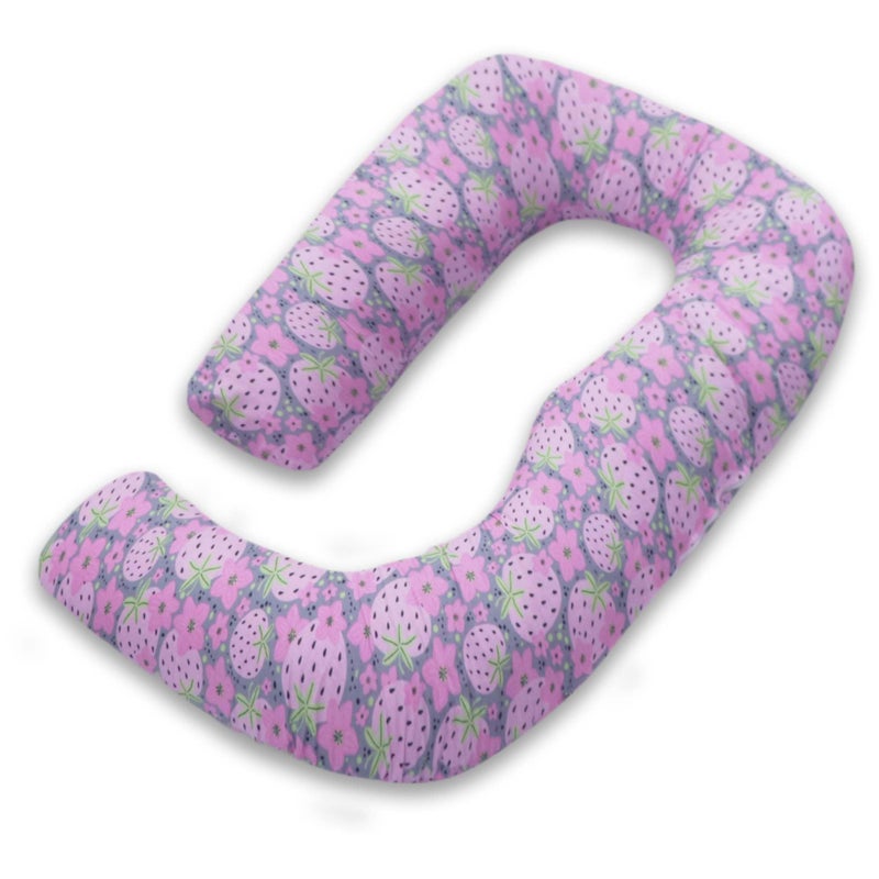 COOZLY وسادة الحمل COOZLY على شكل G للظهر والبطن | وسادة الأمومة على شكل G مع أغطية قابلة للإزالة 100% قطن | وسادة النوم للحمل (فراولة) - Image 2