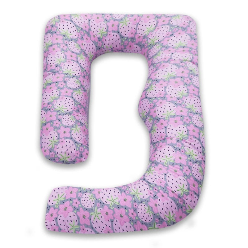 COOZLY وسادة الحمل COOZLY على شكل G للظهر والبطن | وسادة الأمومة على شكل G مع أغطية قابلة للإزالة 100% قطن | وسادة النوم للحمل (فراولة) - Image 1