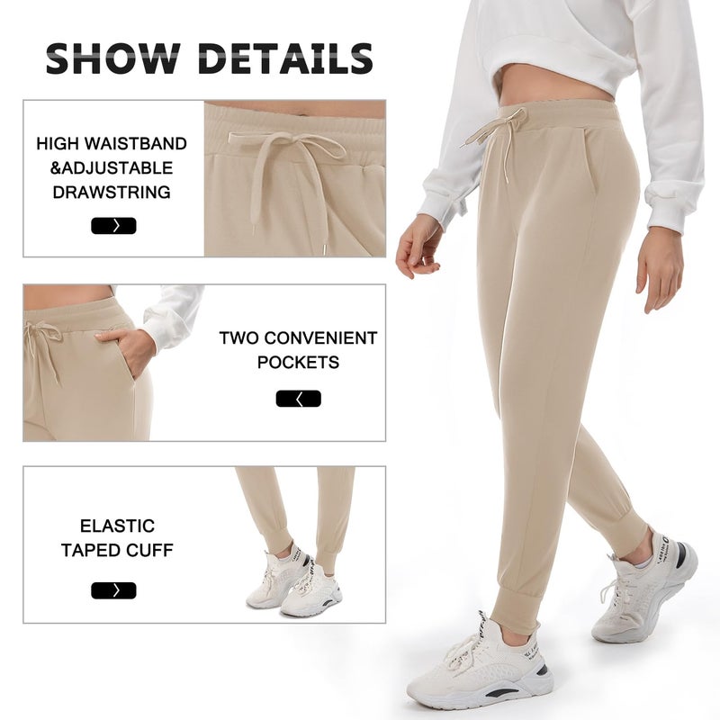 FULLSOFT Fleece Lined Sweatpants for Women-Thermal Athletic Joggers with Pockets Yoga Pants for Running Winter(Light Khaki,Large) - Image 5