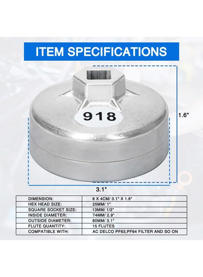Tongze 74mm Oil Filter Wrench: 15 Flutes Oil Filter Removal Tool Compatible with AC Delco PF63/PF64 Oil Filter for Chevy Silverado 4.3L Equinox 1.5L - Image 4